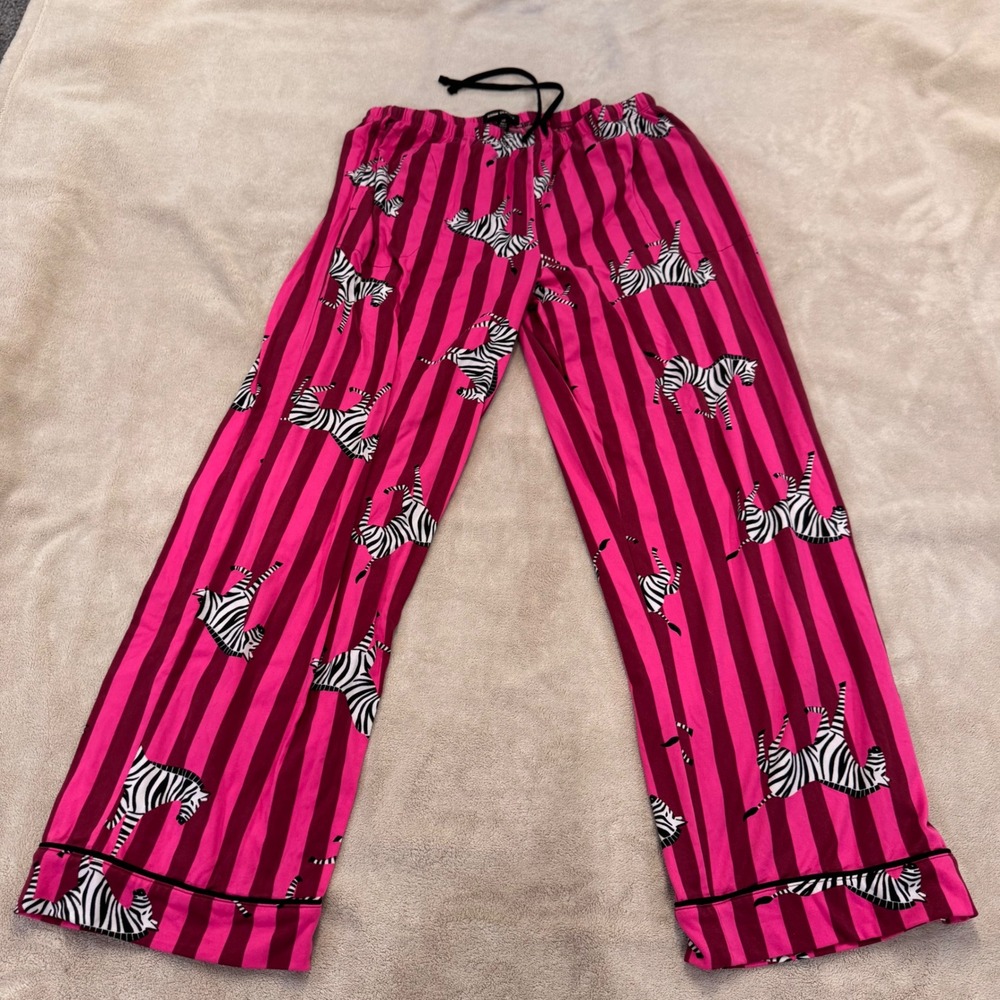 Room Service Pink Zebra Stripe Pajama Set Luxury Soft Lounge Whimsy Stripe Sz L - Picture 2 of 14